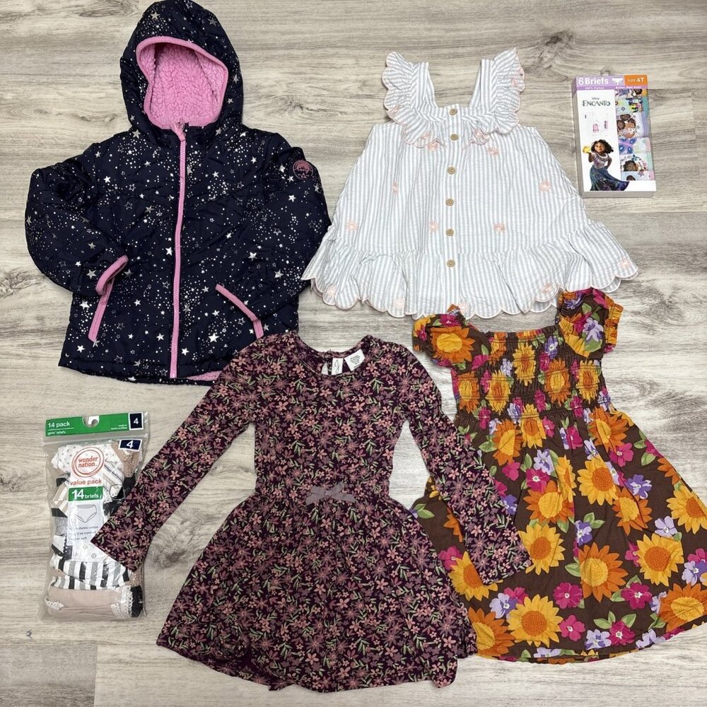 Clothes Lot Girls Sz 4T 7pc Denim Overalls Dresses Gymboree Joie Sparkle Jacket